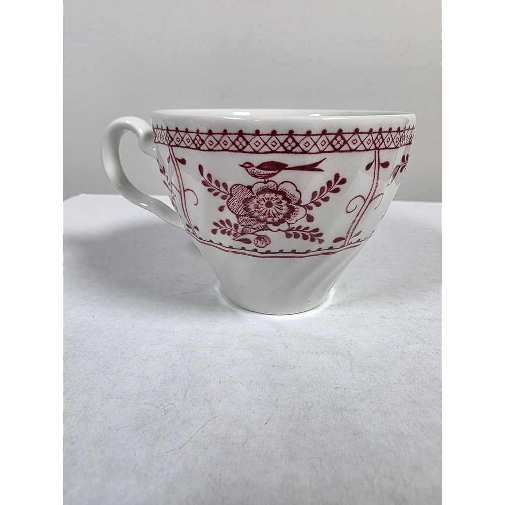 Johnson Brothers INDIES PINK Flat Tea Cup Swirl Bird Floral Made in England